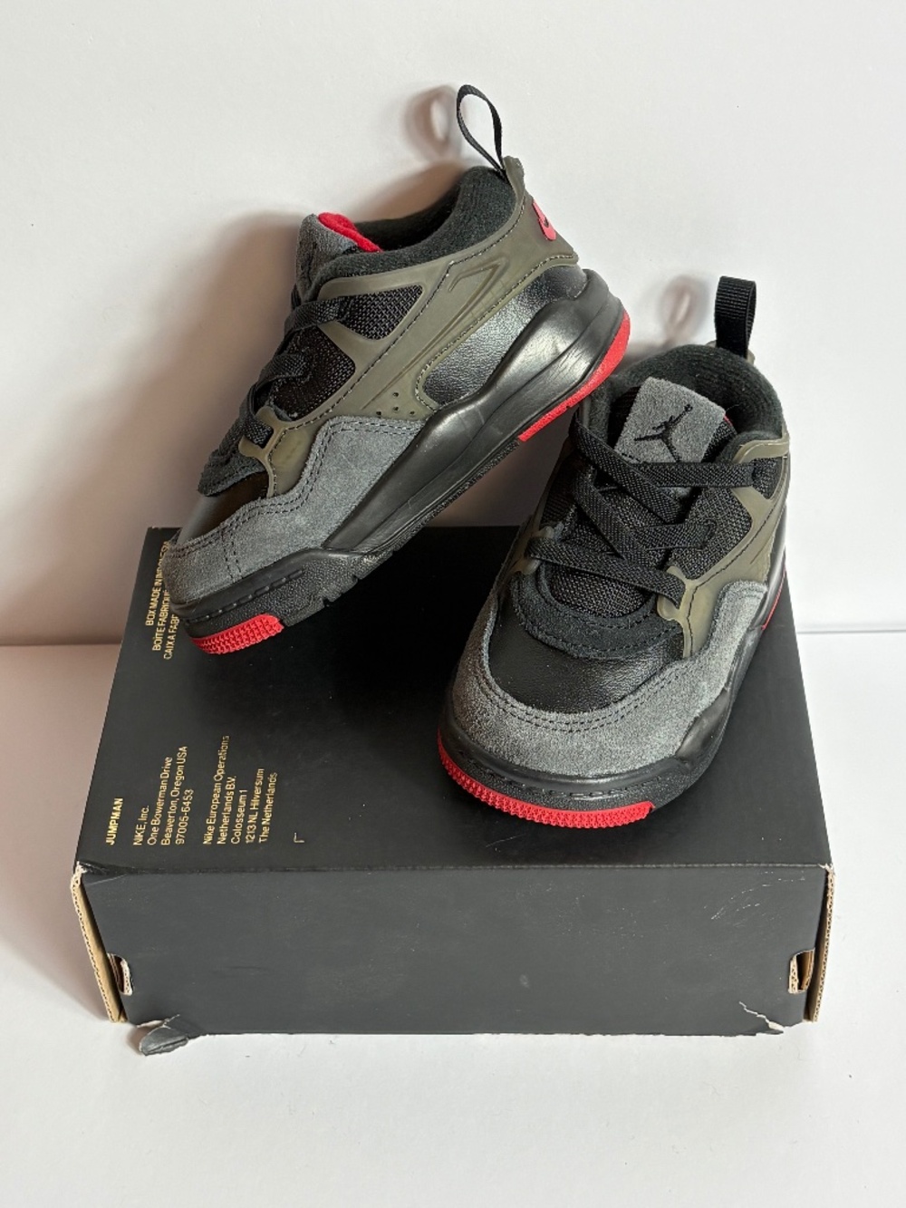 Jordan 4 RM Sneakers 6c Shoes Black Red Kids Youth FQ7937 060 New Cut Box